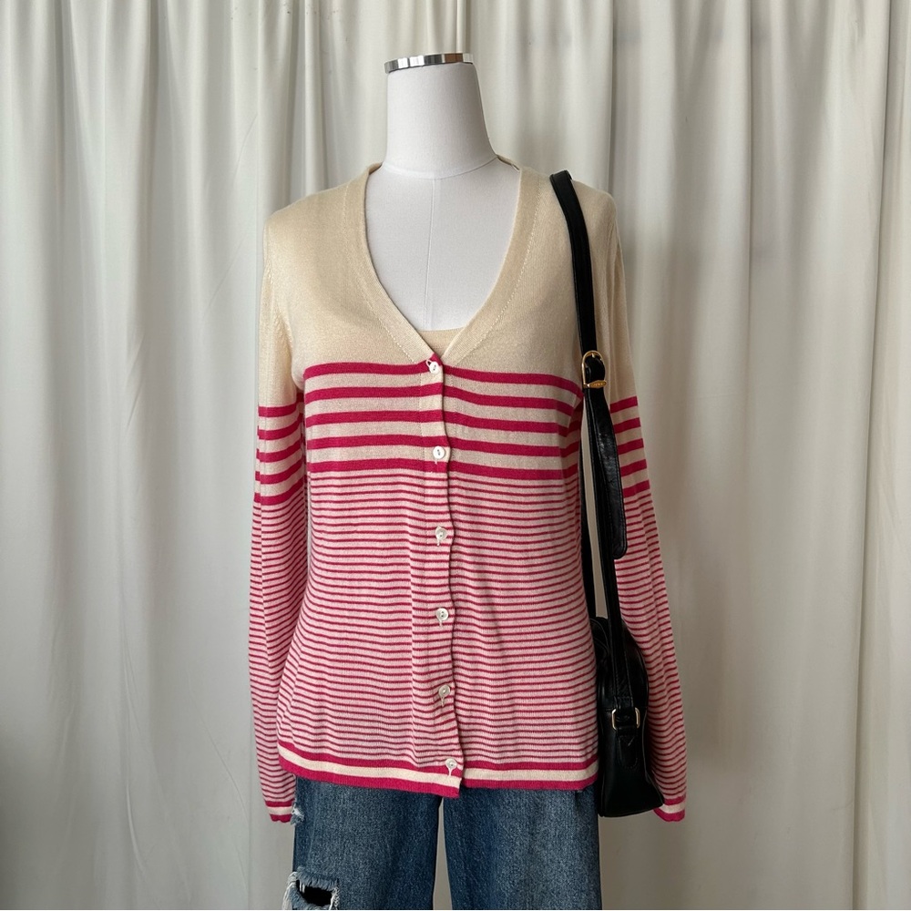 VTG 80s Ivoire de Balmain Paris Striped Cardigan & Cami Set | Silk Cashmere M - Picture 2 of 14